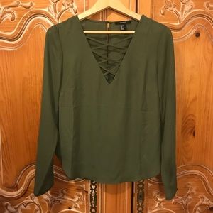Olive Green Long Sleeve Blouse Size Large